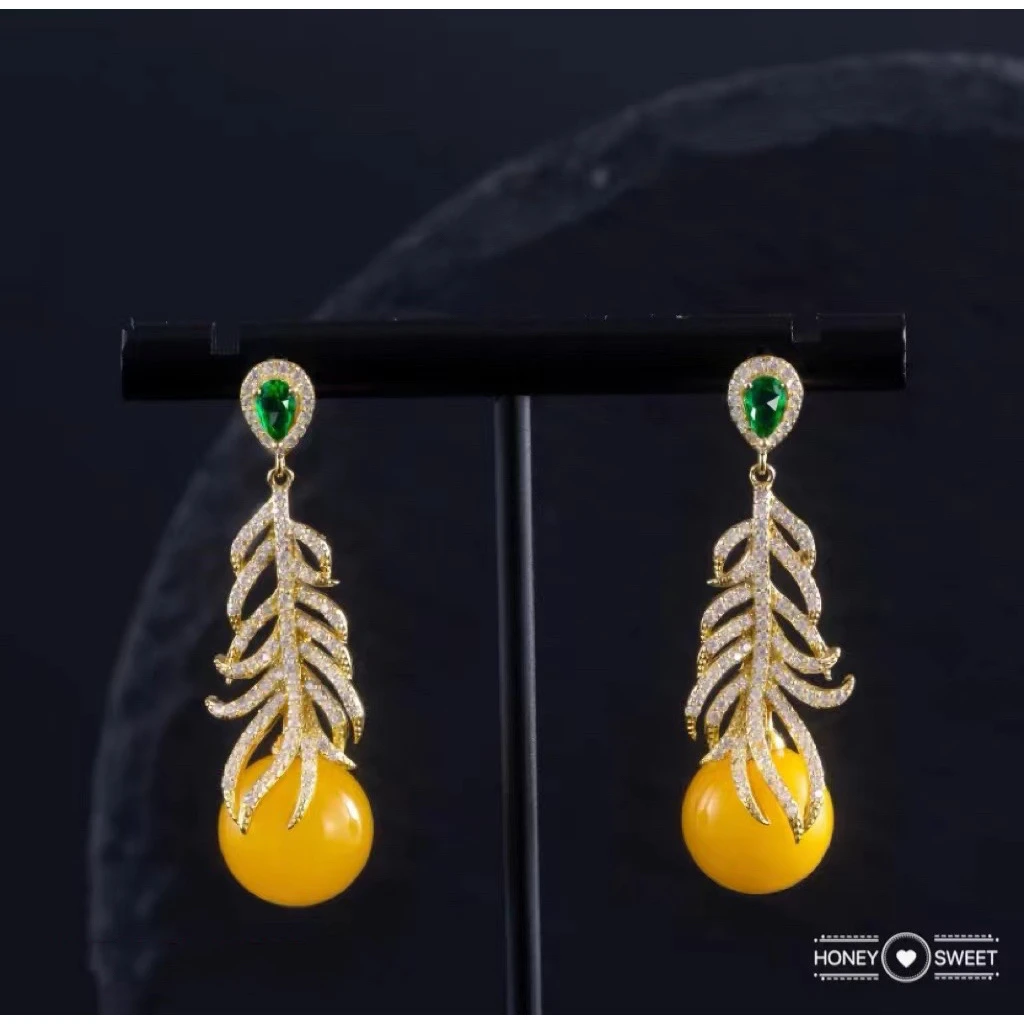 合金合成锆石耳饰 3703大羽毛冷白轻奢镶嵌时尚百搭重工耳环