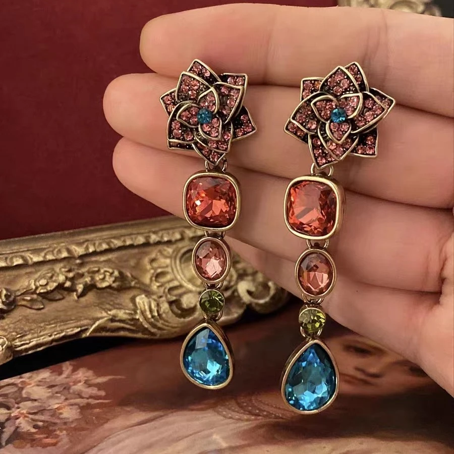 耳钉复古古风彩色中古宫廷风手工长款古典 A5159