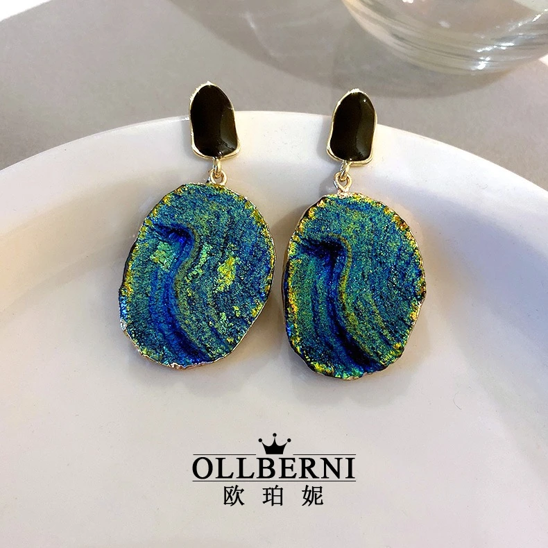【鲸落深海】复古蓝色小众时尚耳钉5033