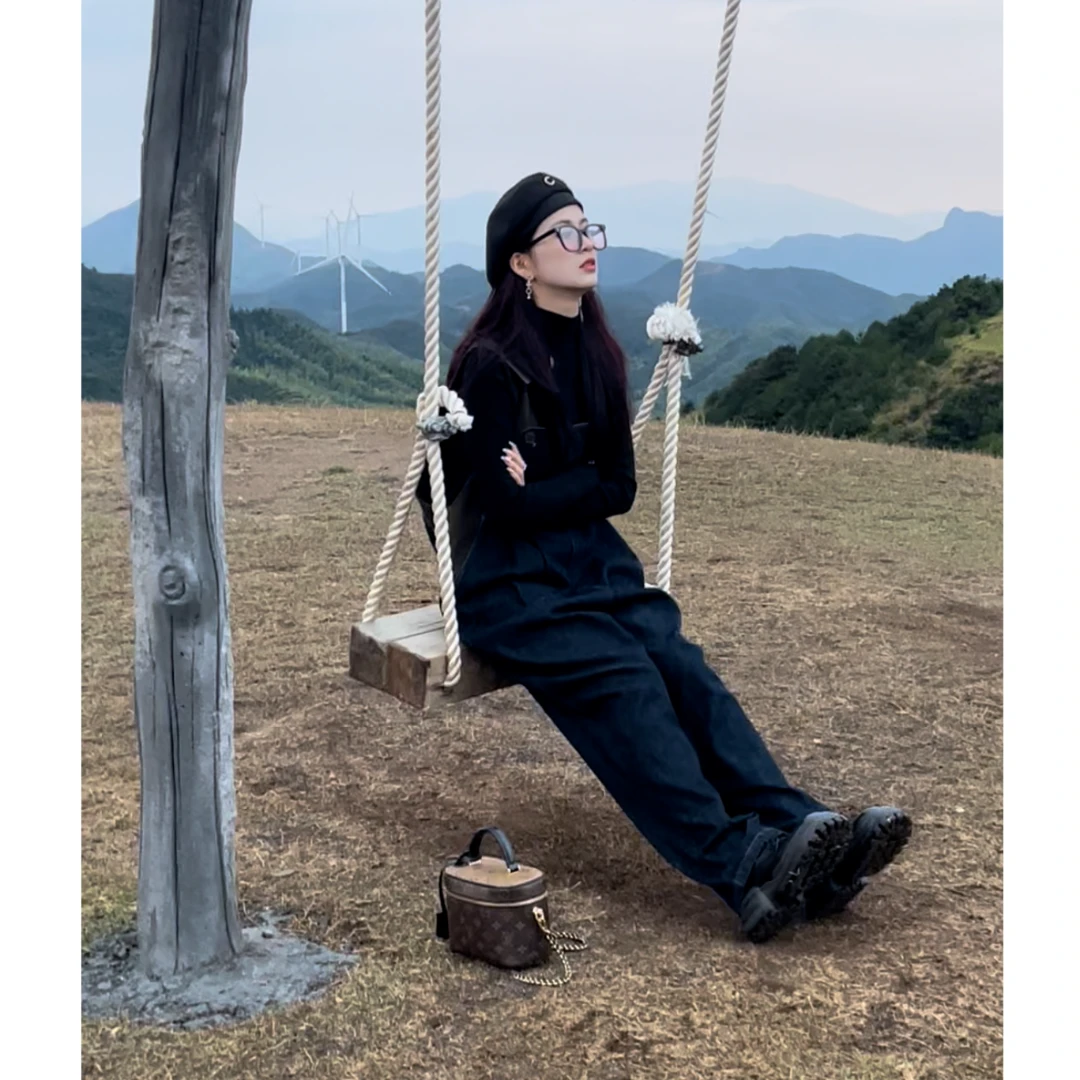 NANAKIKI【驯马师】街头拼接个性高腰显瘦背带裤165