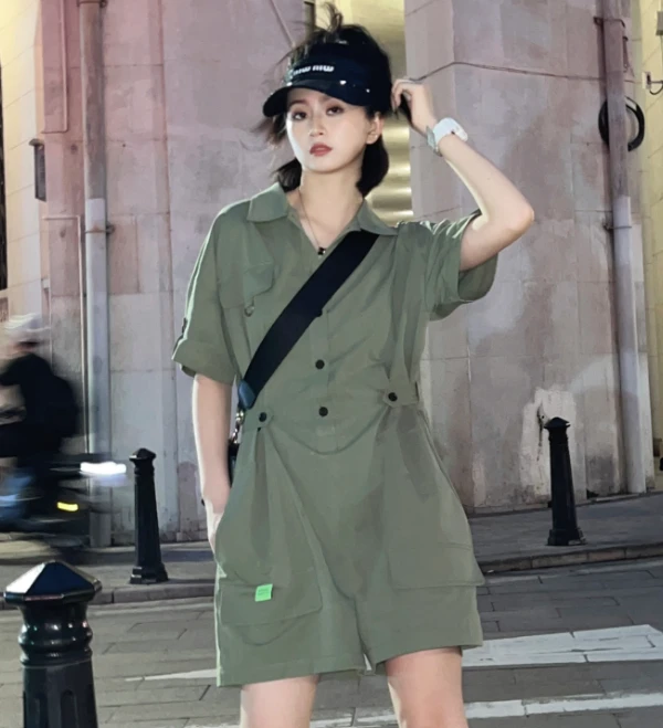 NANAKIKI【时光定格】工装简约机能显瘦显高新款夏季女连体裤AM160