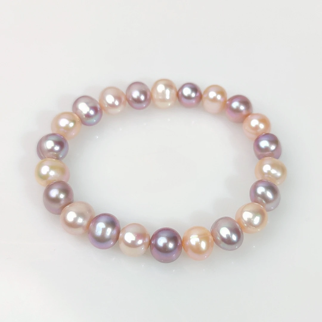 【胭紫】8-9mm天然淡水无核珍珠糖果色高光高亮素圈手串0627