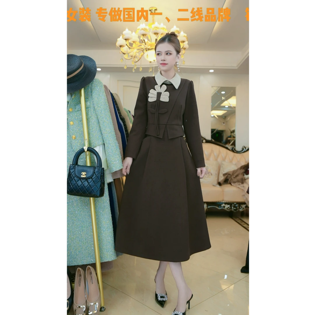 梦想服饰拼接假两件连衣裙女2024秋冬季新款洋气减龄显瘦6013