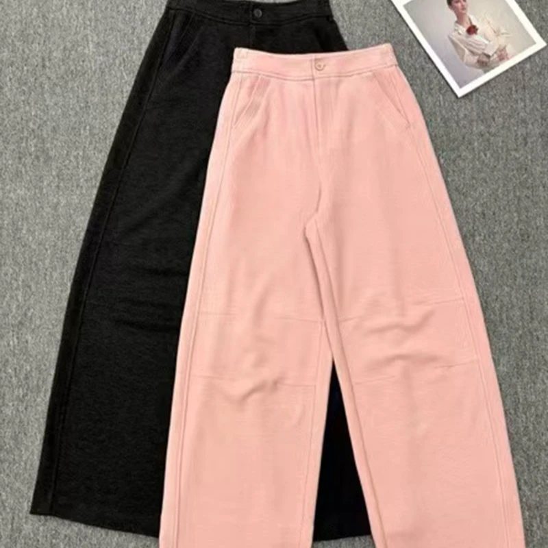 17098欧货高级设计感松紧直筒百搭纯色休闲长裤