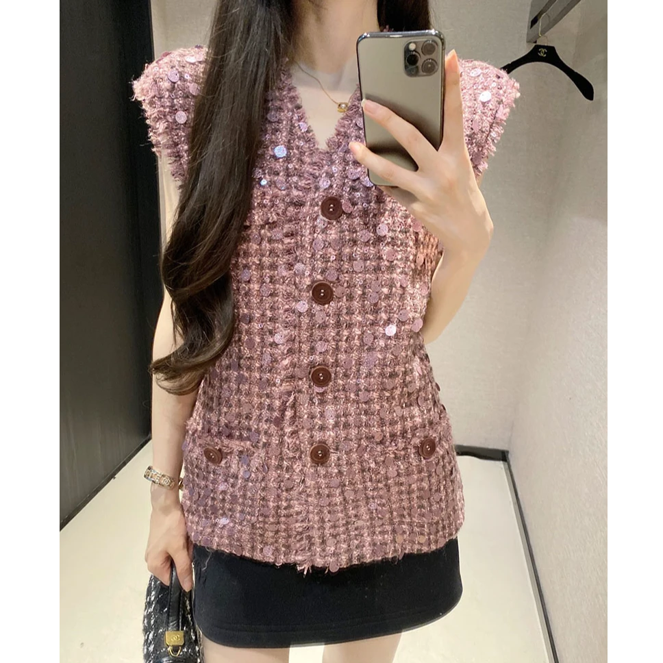 407 UF高级小香风马甲外套气质法式名媛设计感粗花呢