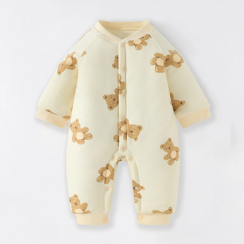 y2201新生婴儿连体衣夹棉保暖秋冬冬季加厚宝宝哈衣无骨纯棉爬服