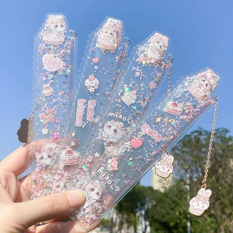 流沙尺子可爱创意设计工艺直尺少女简约时尚网红樱花入油格尺测量