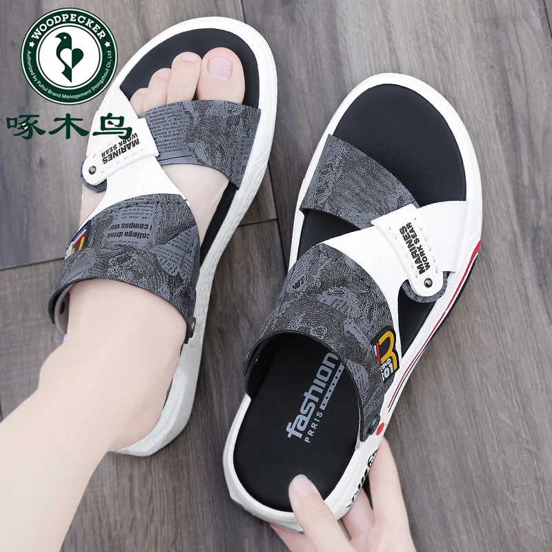 啄木鸟皮凉鞋男款夏季新款开车两用凉拖鞋户外穿休闲运动沙滩拖鞋
