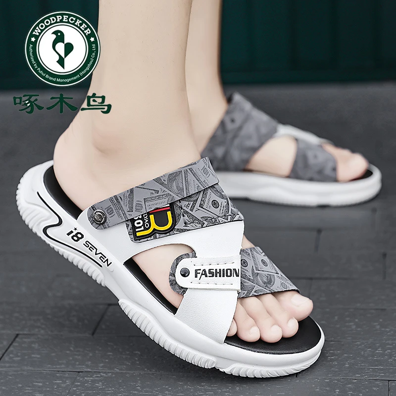 啄木鸟皮凉鞋男款夏季新款开车两用凉拖鞋户外穿休闲运动沙滩拖鞋
