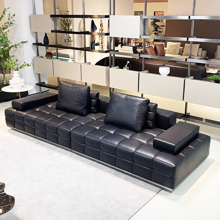 劳伦斯真皮沙发意式极简皮艺客厅直排别墅大户型方块模块组合沙发