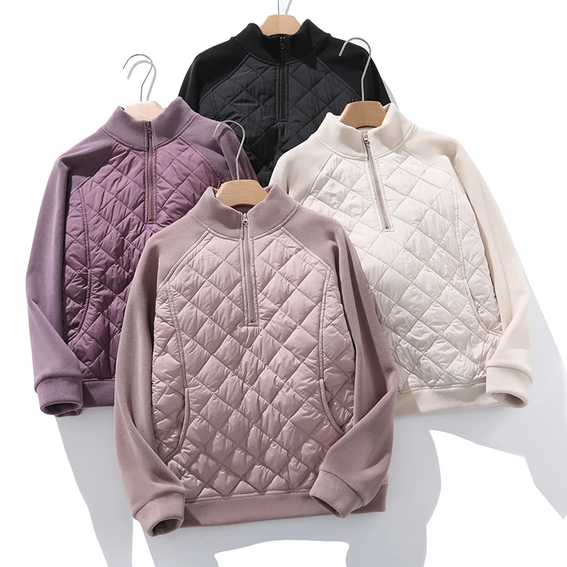 【春日时光】显瘦半拉链防风保暖加绒加厚奥粒绒棉卫衣D7408#8569