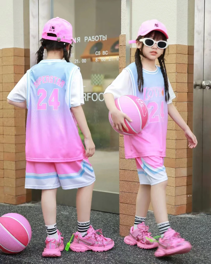2025夏季儿童新款速干篮球服套装渐变粉色24号
