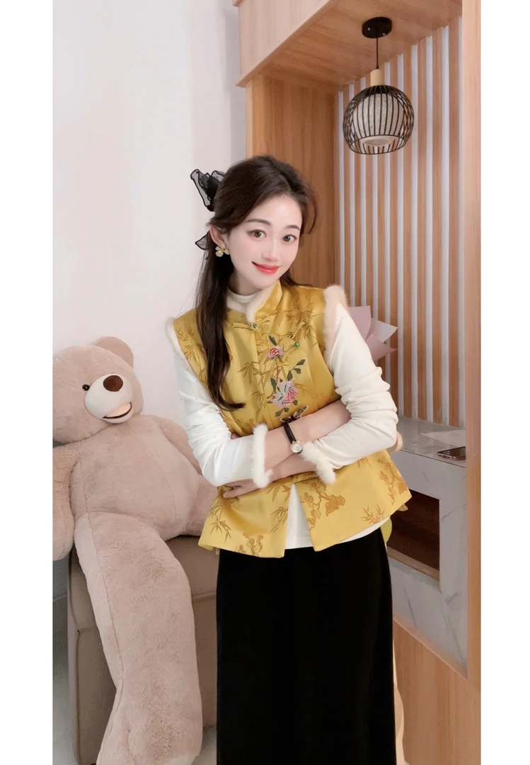 《璐璐推荐》加棉水貂毛马夹新中式国风三八妇女节百搭新品DY1950