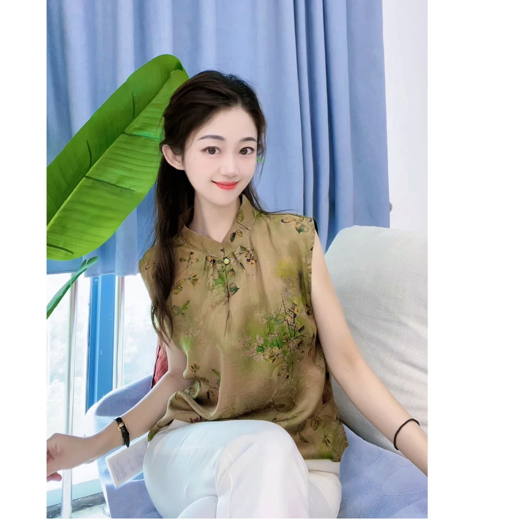 《璐璐推荐》香云纱花罗桑蚕丝100夏季女装上衣l266