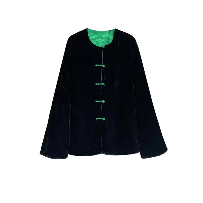 【杨幂同款12520】樱美嘉真丝桑蚕丝丝绒外套国风盘扣显瘦新中式女