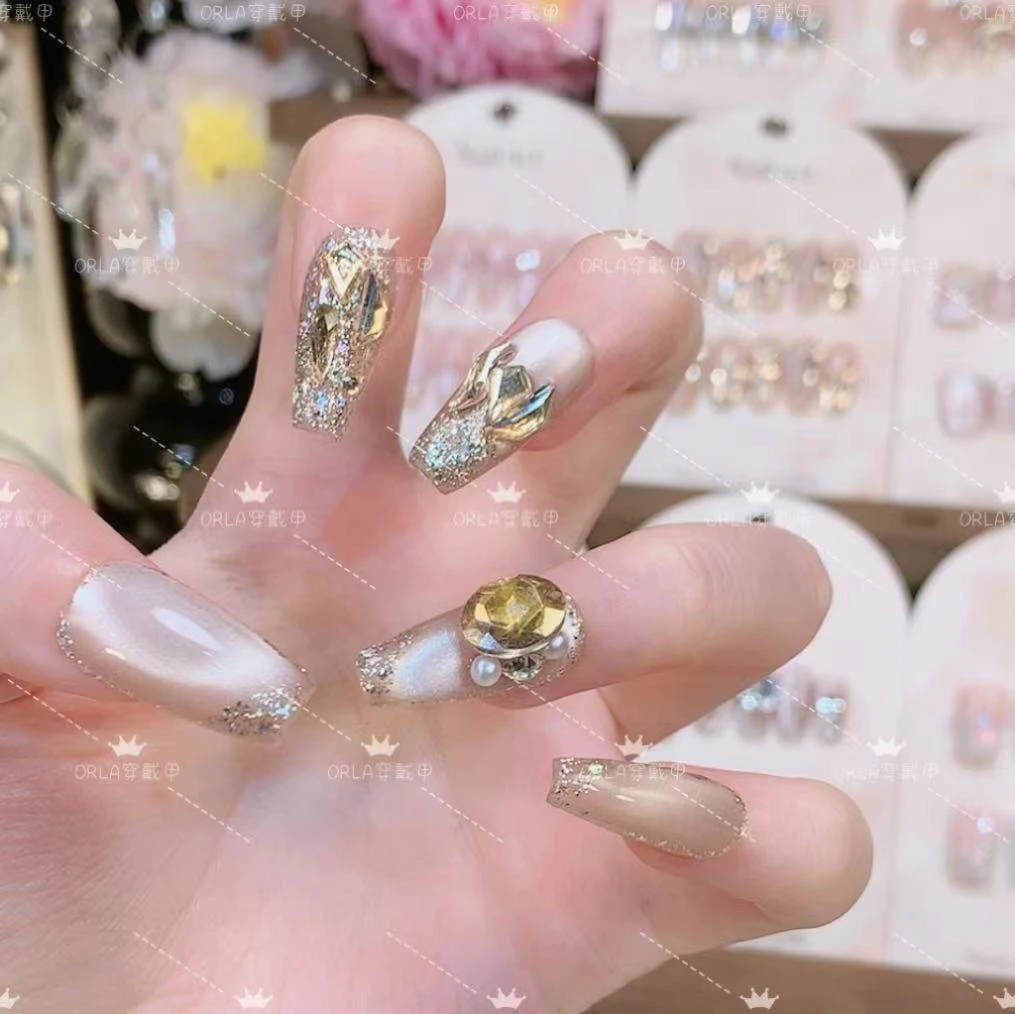 【慕影】新款高品质纯手工穿戴甲美甲贴穿戴式光疗甲猫眼流行显白