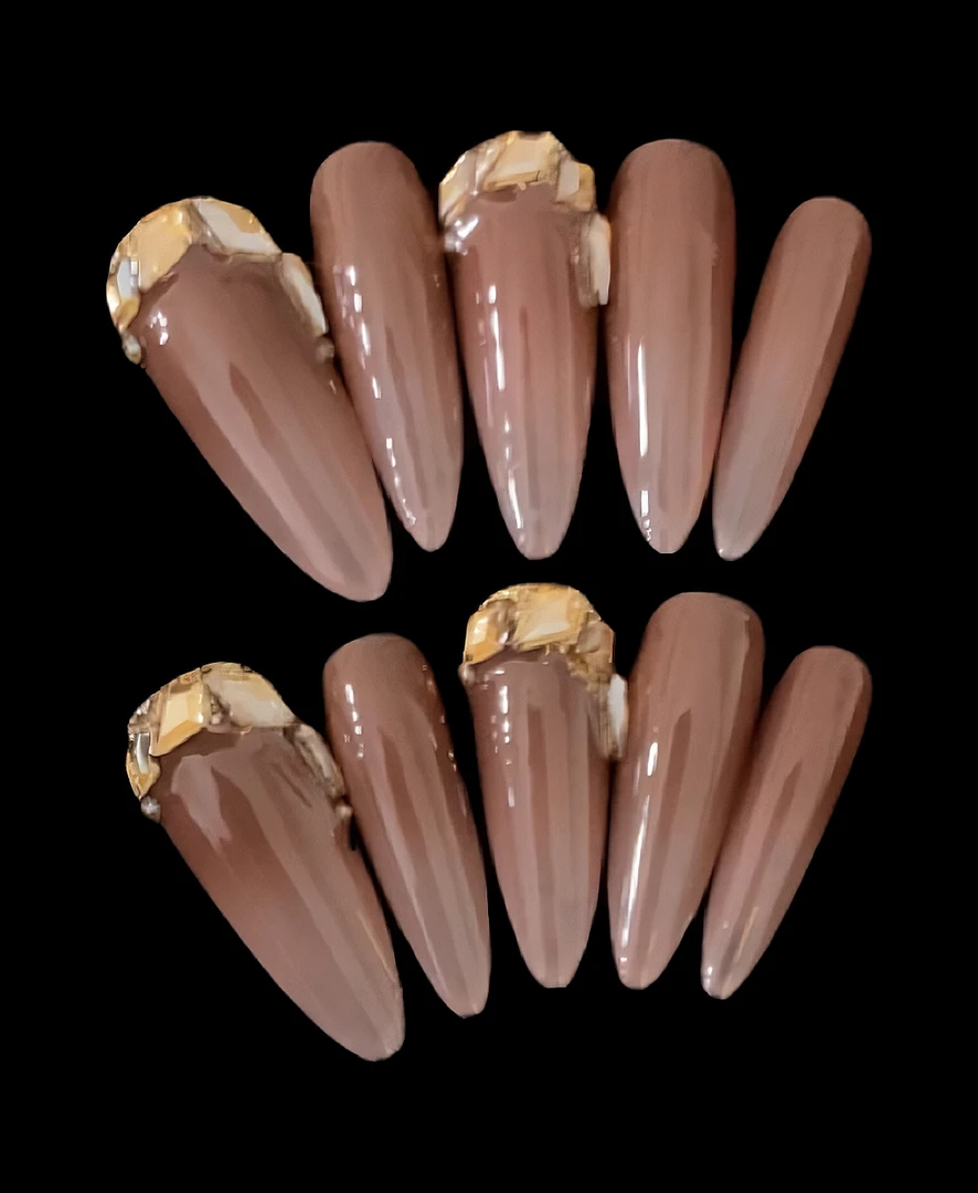 【摩卡】纯手工穿戴甲香槟钻秋冬美拉德显白美甲成品贴片气质渐变