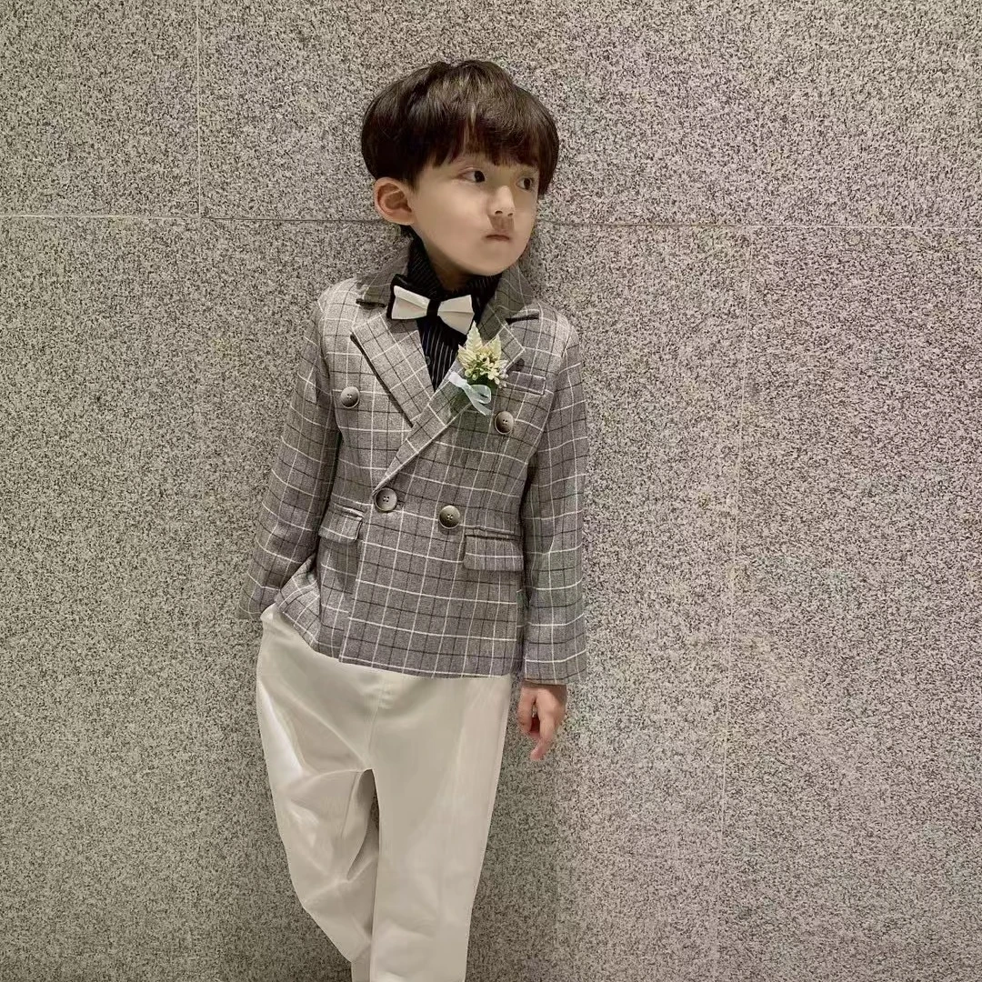 2113灰色格子西服上衣