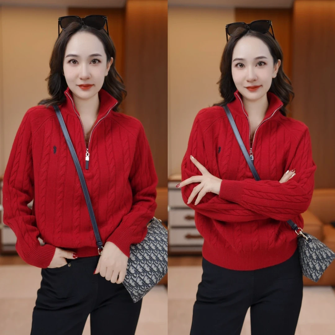 2025春秋季新款针织衫套头宽松立领毛衣休闲百搭麻花上衣A3-24