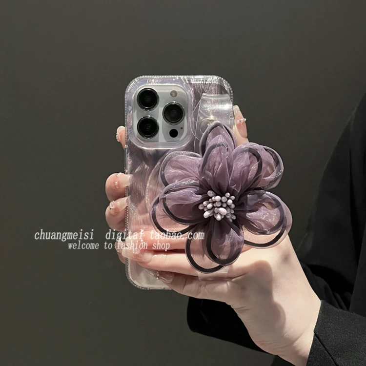 紫色花朵全包适用iPhone15苹果13手机壳14promax女款12小众11网红