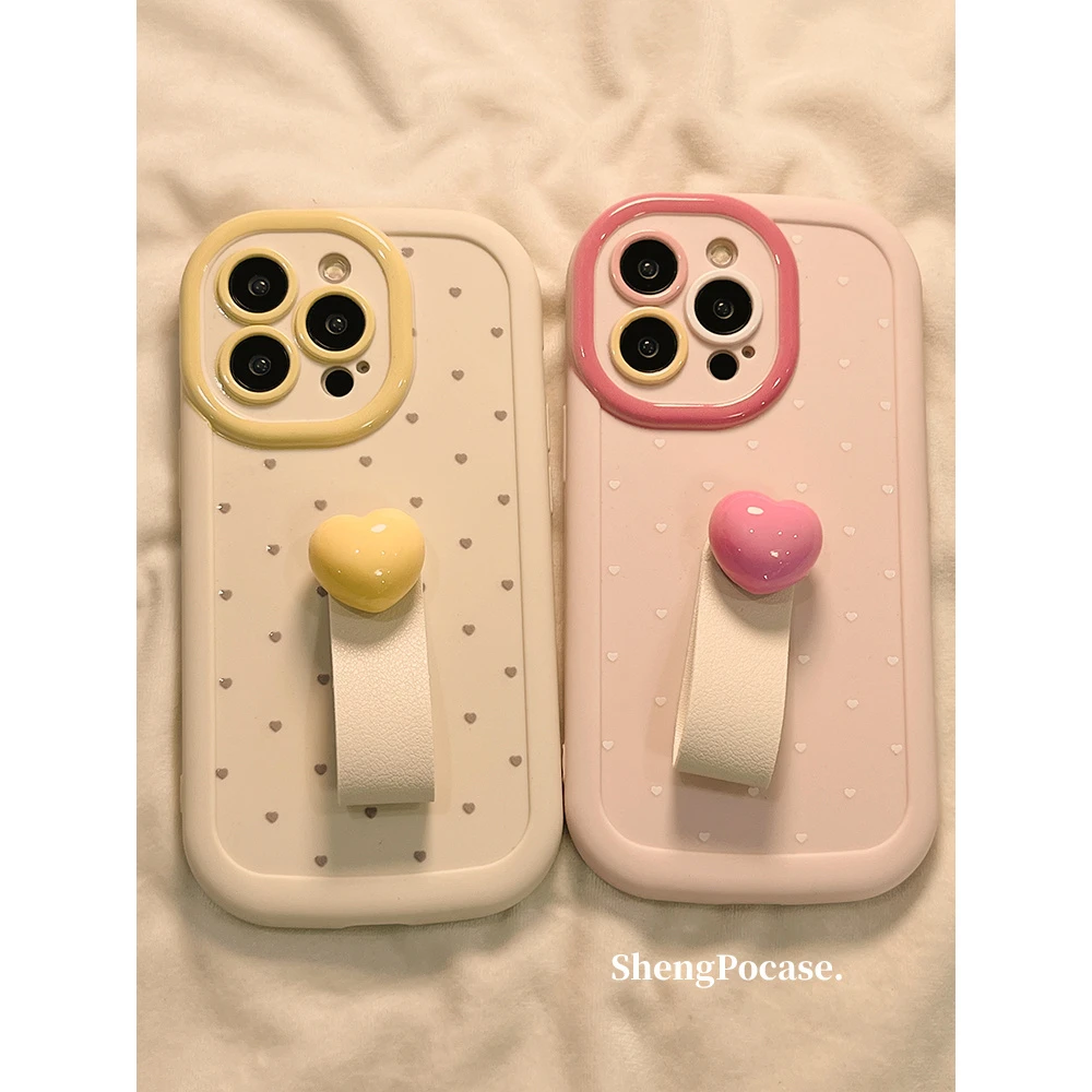 立体指环扣爱心适用iPhone13苹果15全包手机壳14promax少女12情侣