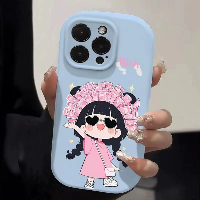 发财小女孩适用iPhone15苹果16网红手机壳13promax硅胶14卡通女款