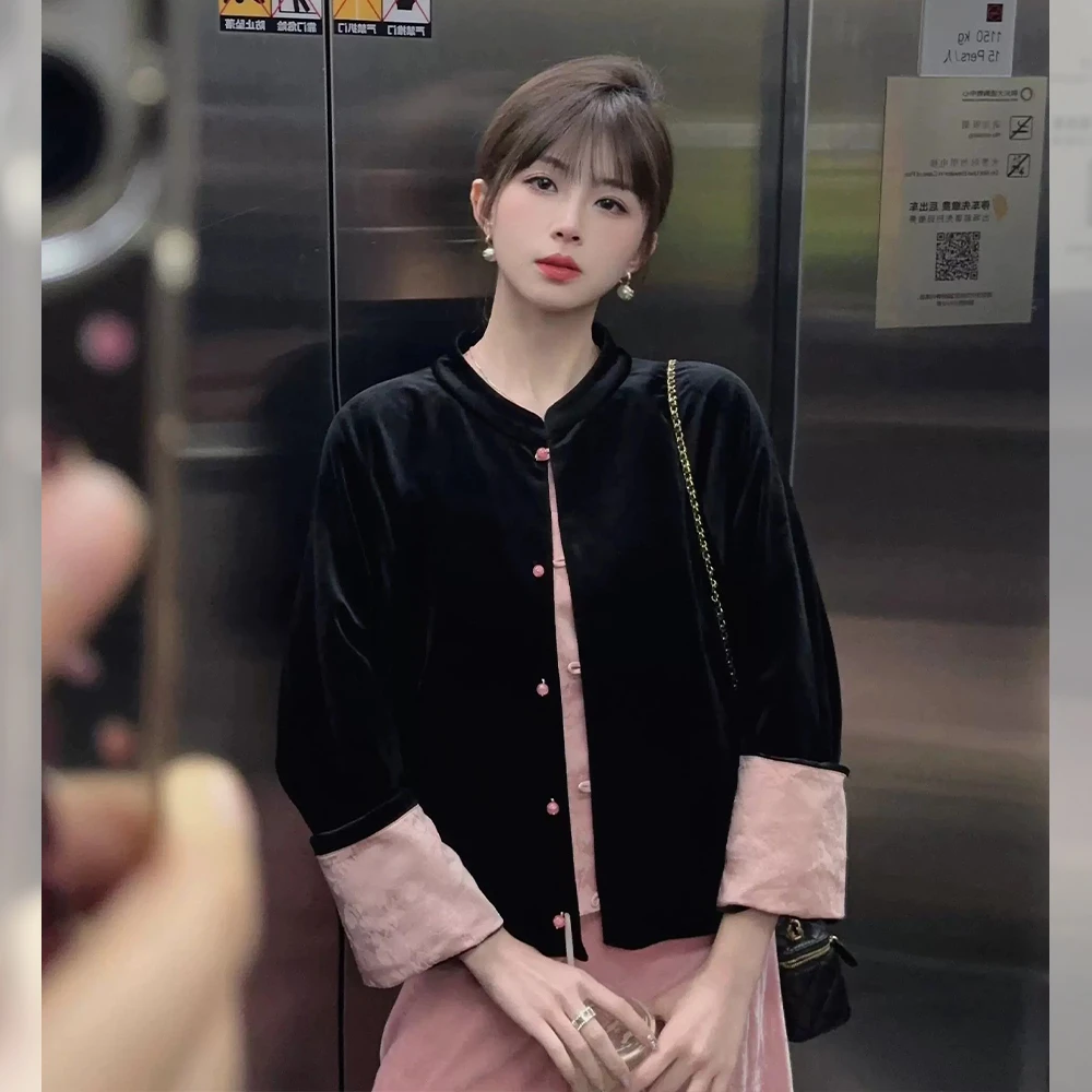 秋装搭配一整套大码胖mm黑色新中式国风外套半身裙时尚减龄套装女