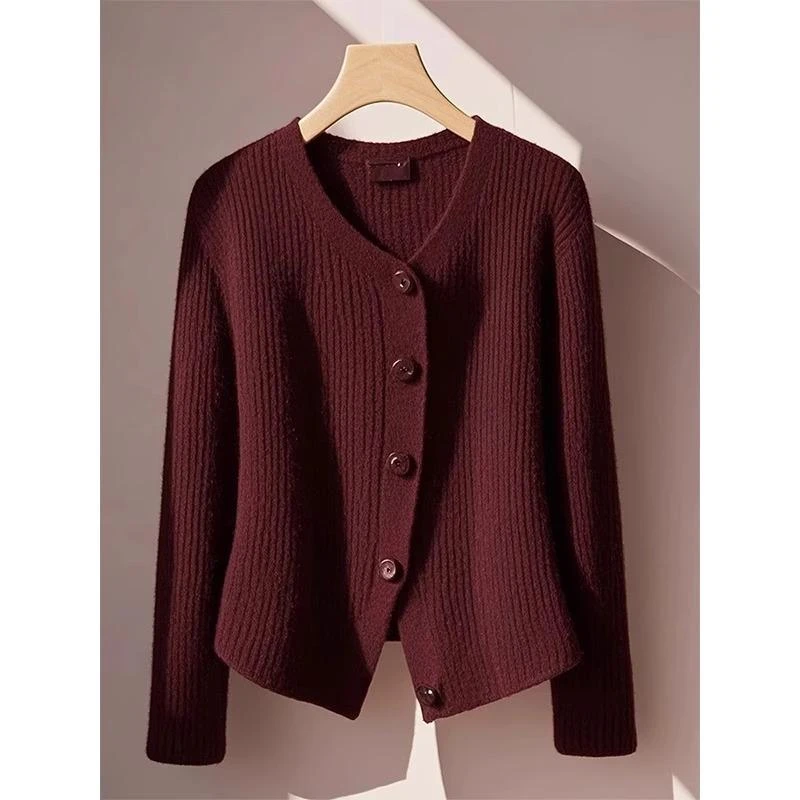 3811大码胖mm红色开衫毛衣女款冬季新款爆款针织衫上衣小香风外套