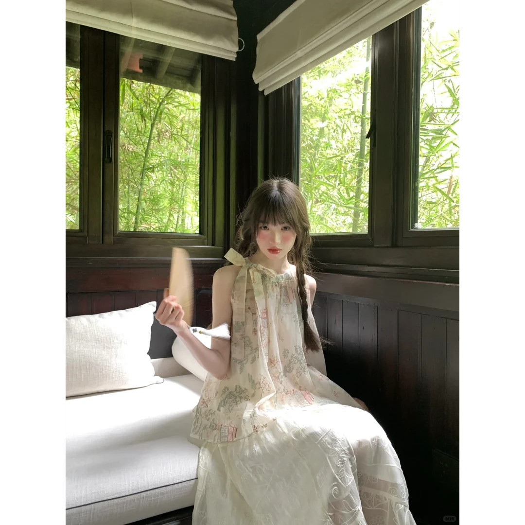 9779+9780新中式轻国风套装女大码雪纺上衣提花半身裙两件套