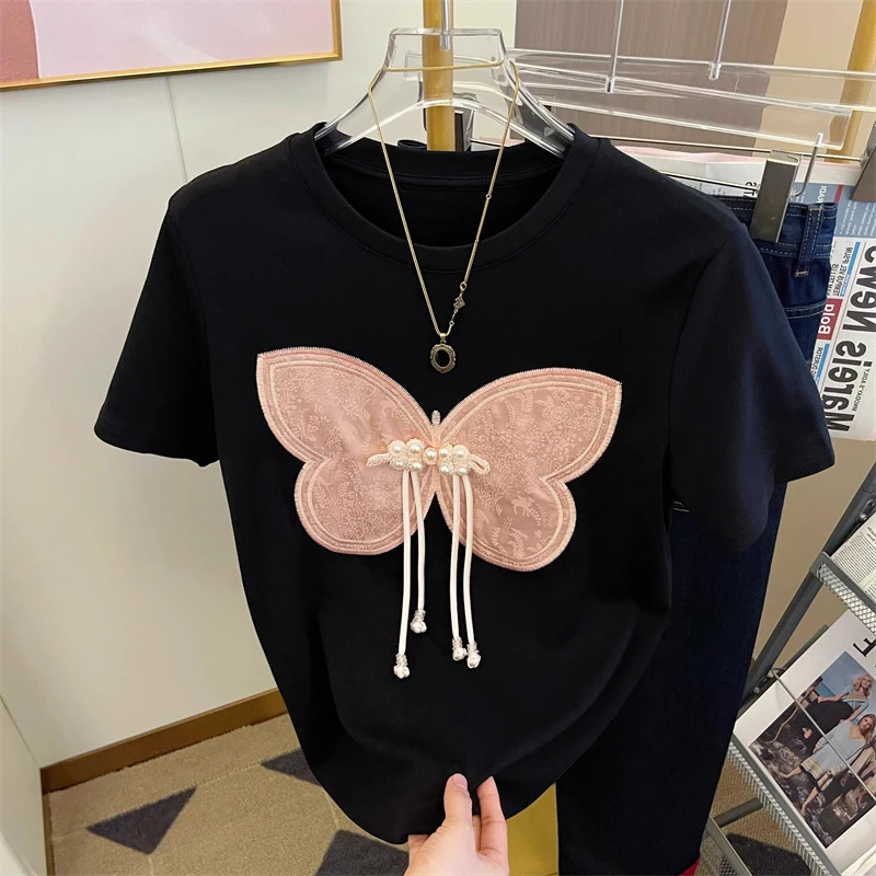 9737今年流行新中式国风短袖T恤女夏季漂亮小衫宽松百搭显瘦上衣