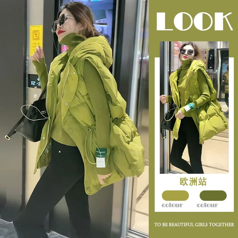 8838秋冬新款套装女针织毛衣上衣休闲百搭宽松遮肉棉服马甲两件套