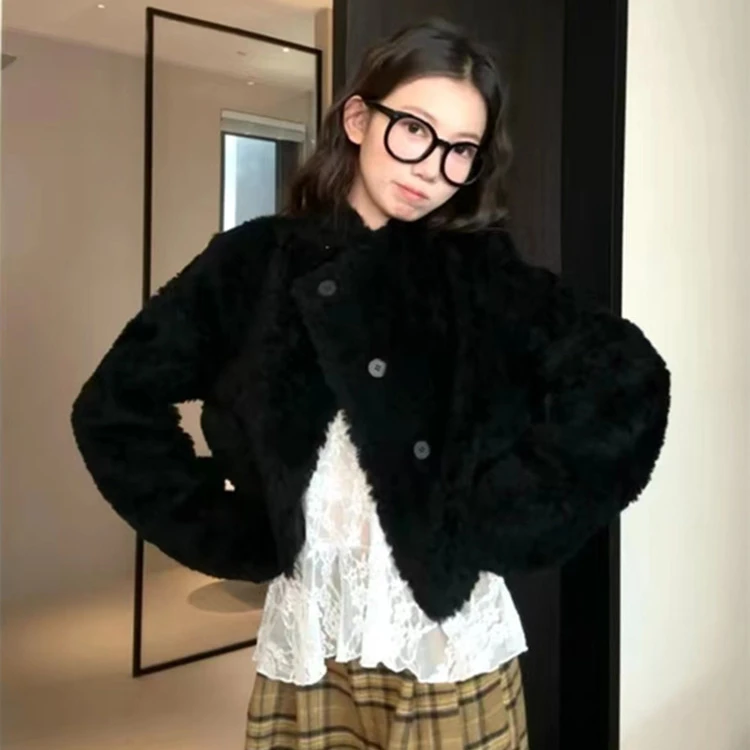 人造皮草 短款小香好穿百搭松弛感羊剪绒羊羔毛环保皮草外套女