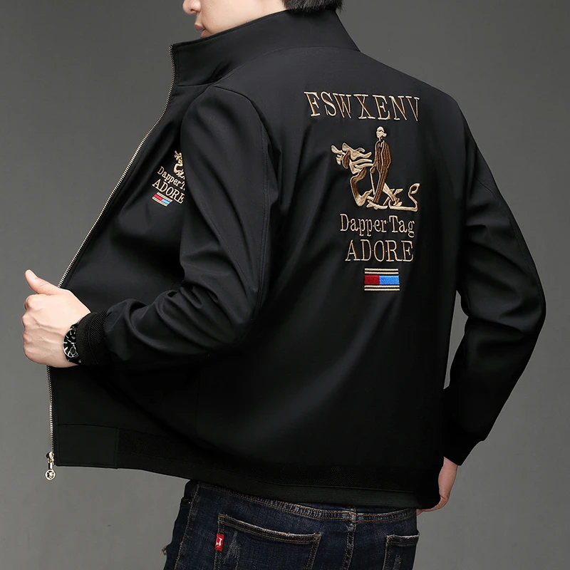 欧洲站时尚新款潮流修身男士休闲男外套韩版帅气男装立领夹克