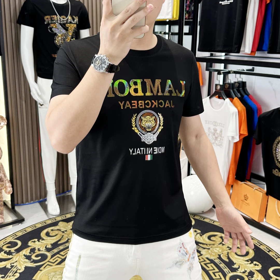 2025夏季时尚新款男士短袖T恤休闲百搭高品质修身个性圆领半袖
