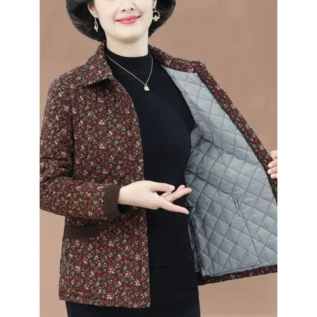 中老年女装夹棉外套春秋新款时尚妈妈装休闲薄款棉衣奶奶轻薄棉服