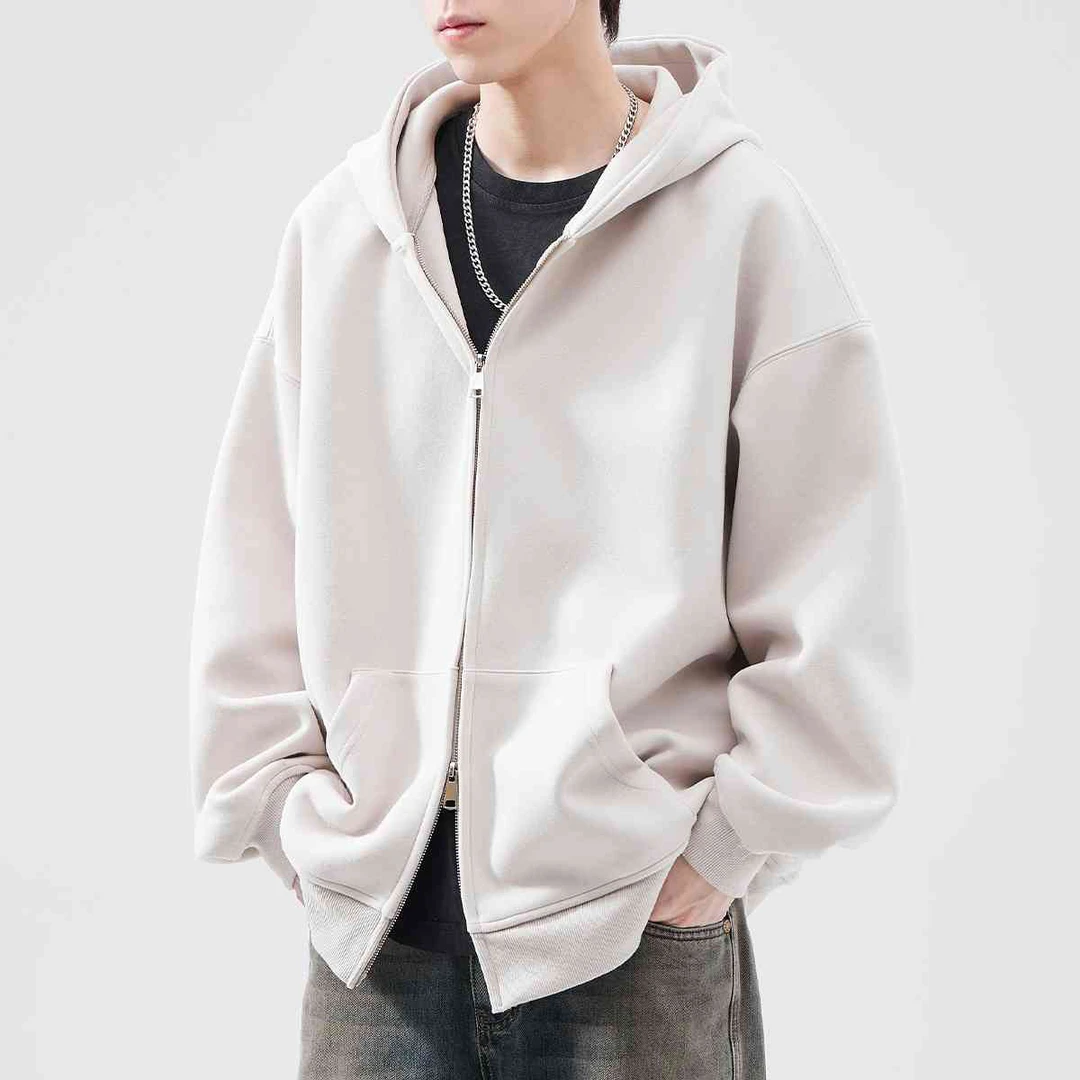 美式潮牌连帽开衫卫衣打底衫上下双拉链开衫男秋冬休闲情侣纯色