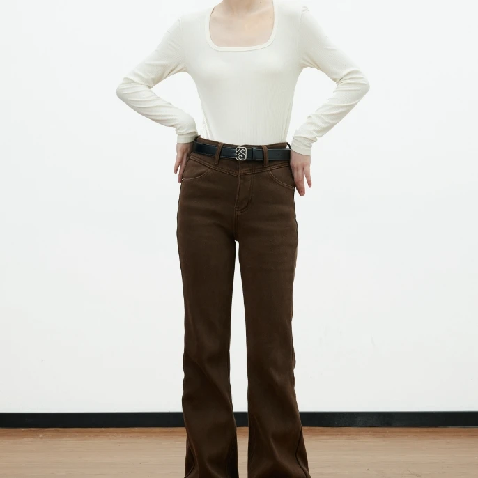 ELEVEN SLEEP美拉德穿搭复古水洗高腰微喇叭牛仔裤女宽松显瘦长裤