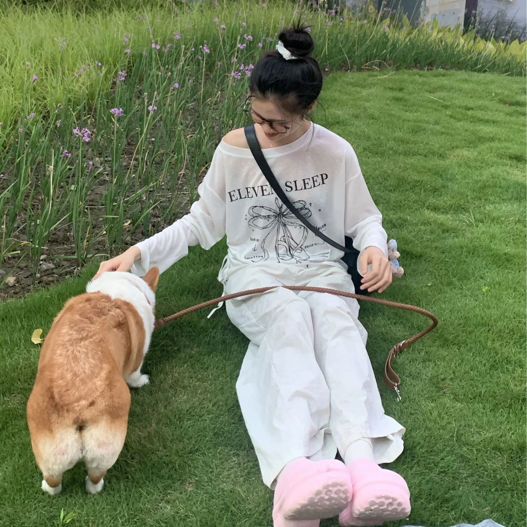 【专属】ELVEN SLEEP原宽松薄款微透莱赛尔凉感罩衫斜肩长袖女上衣