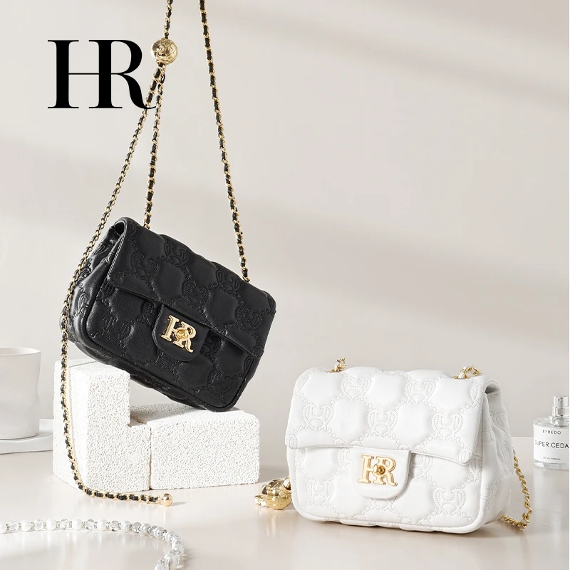 HR赫莲娜时尚单肩斜挎手提包轻奢百搭链条包包女士小众菱格包