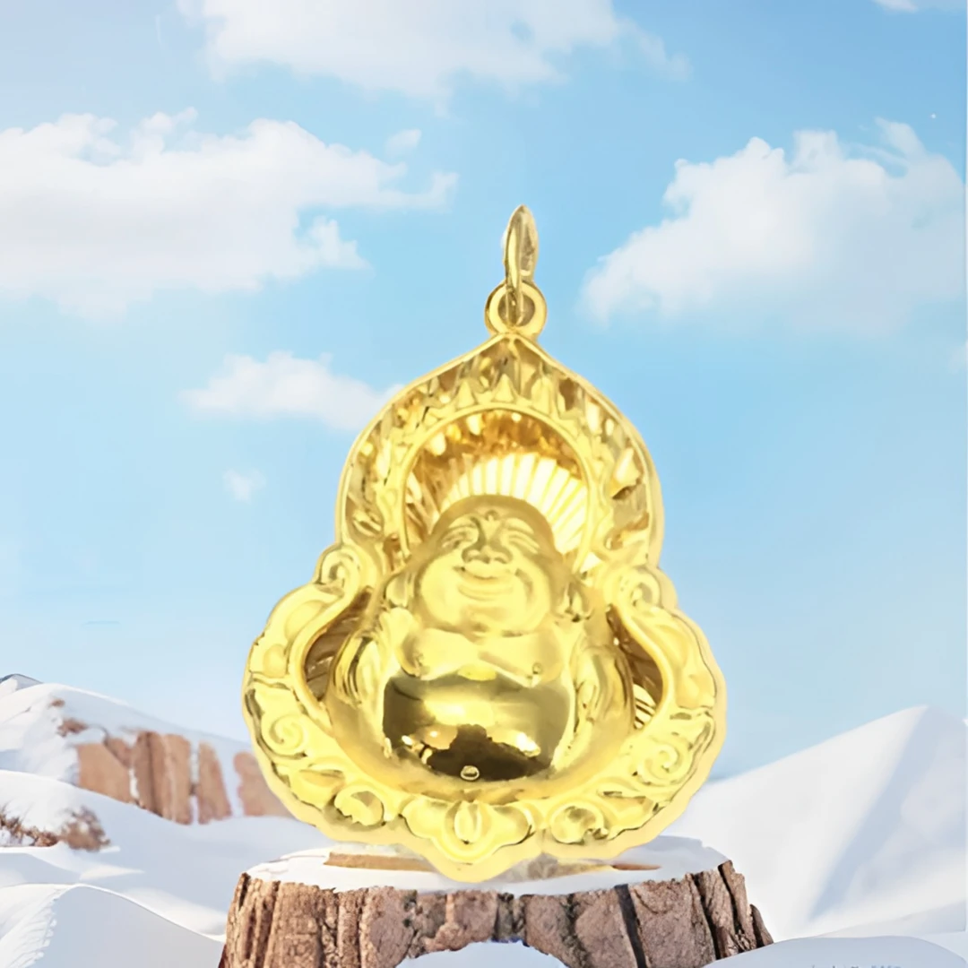 足金笑脸大肚佛 999纯黄金轻奢双面金色挂坠精美精致真金新年礼物
