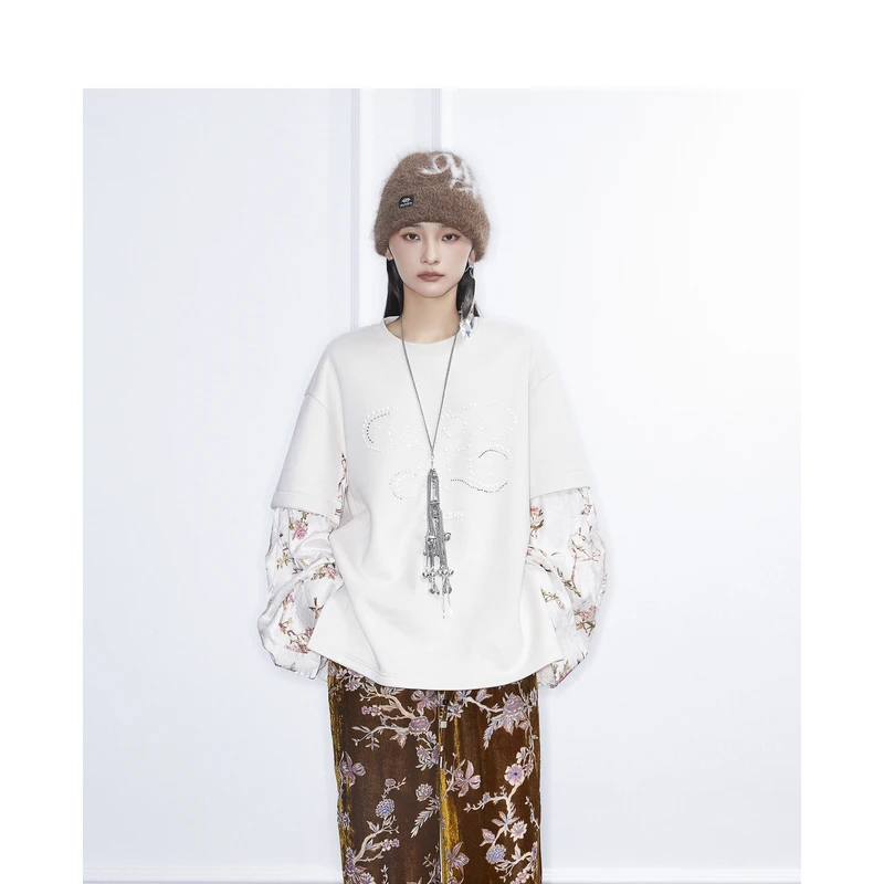 【高高甄选】密扇秋冬玲珑「柔甲」圆领假两件卫衣M24DA05005119