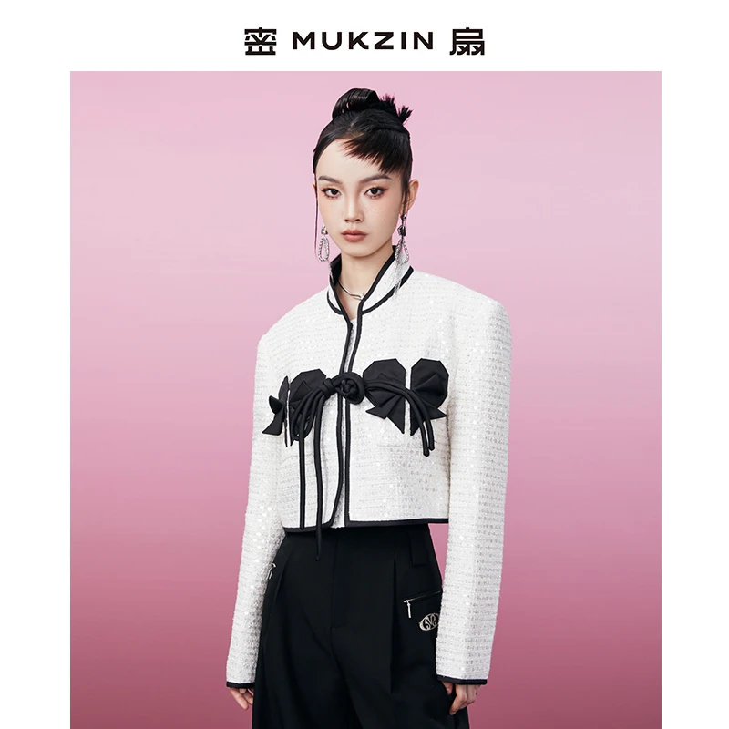 密扇游龙戏凤撞色边小香短款外套M241B11001101