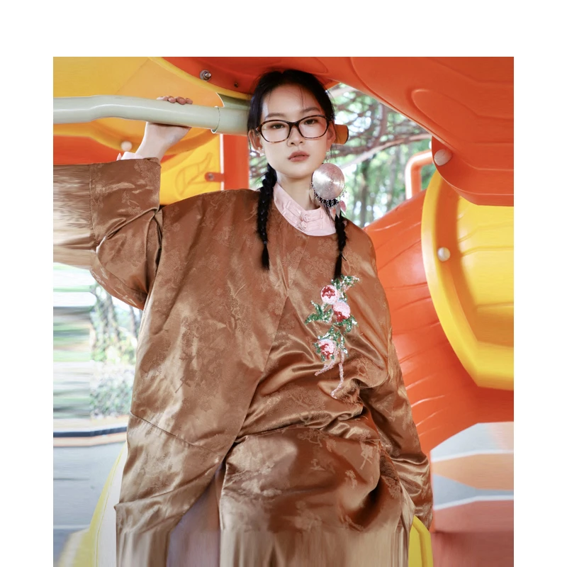 密扇冬装胶囊系列羽绒服加厚保暖宽松新中式咖色M24CB16005467