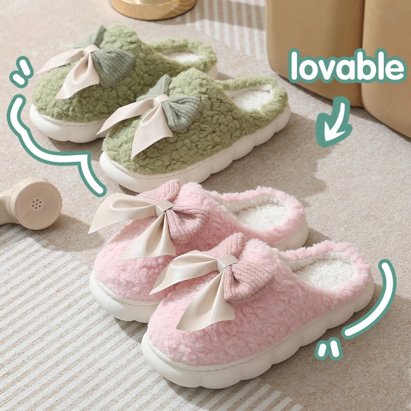 专属蝴蝶结棉拖鞋女士冬季2023新款包跟室内家居保暖毛绒棉鞋女款