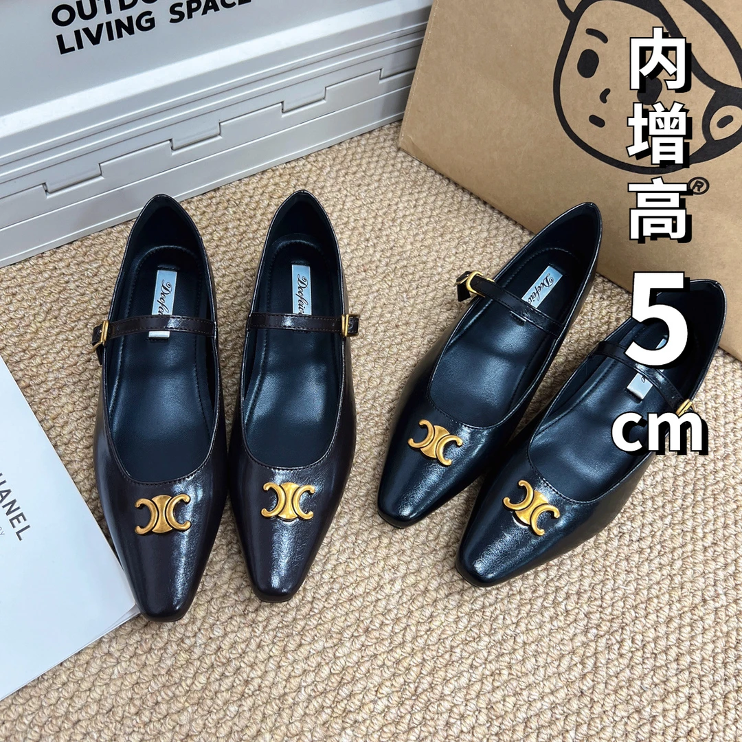 尖头内增高单鞋晚晚风气质小皮鞋女秋冬新款复古玛丽珍鞋女鞋浅口