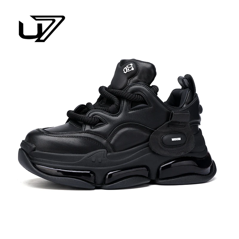 U7品牌男鞋2024年新款高弹气垫休闲运动男鞋真皮厚底老爹鞋男