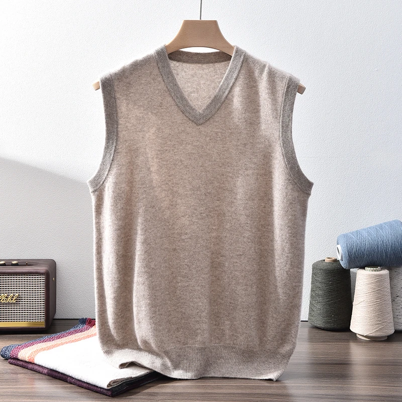 春秋男纯山羊绒衫马甲100%正品羊绒背心百搭秋冬新款马甲v领250g