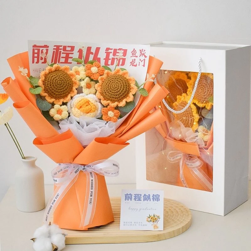 前程似锦一举夺魁创意中高考考研向日葵玫瑰仿真花束送老师同学