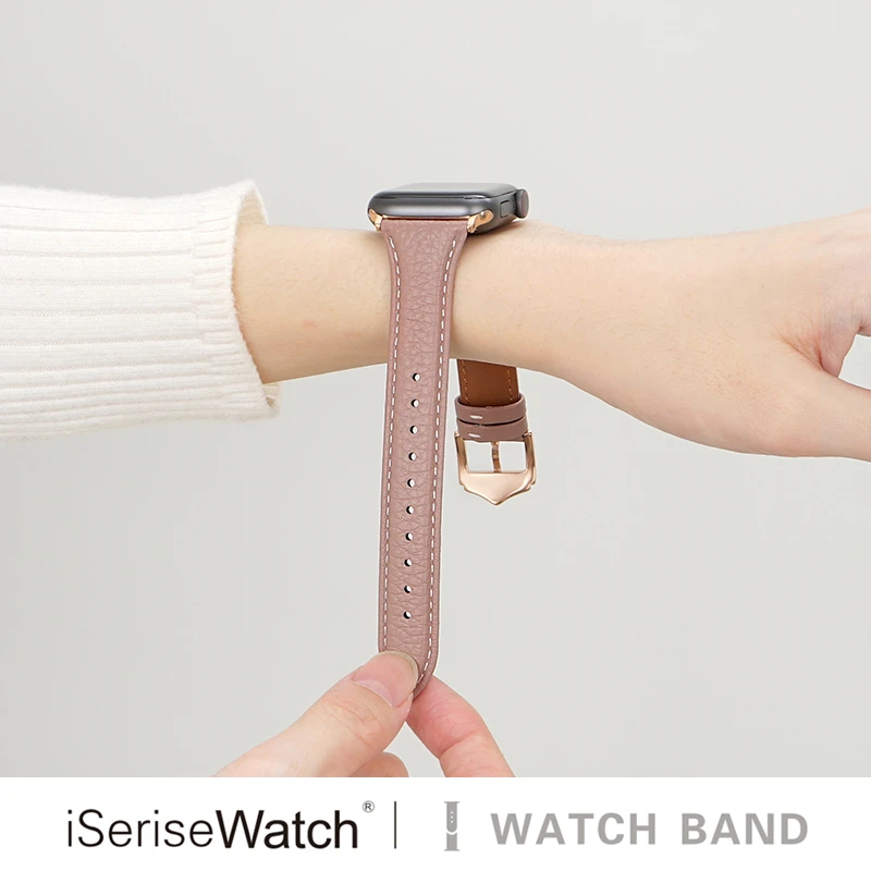 iserisewatch适用apple watchs11苹果真皮表带皮质表带荔枝纹高级