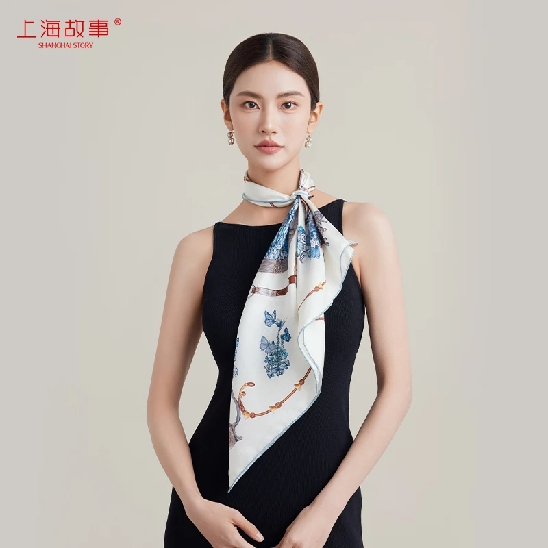 上海故事2024春夏款真桑蚕丝巾女桑蚕丝丝巾方巾双面印花母亲节礼